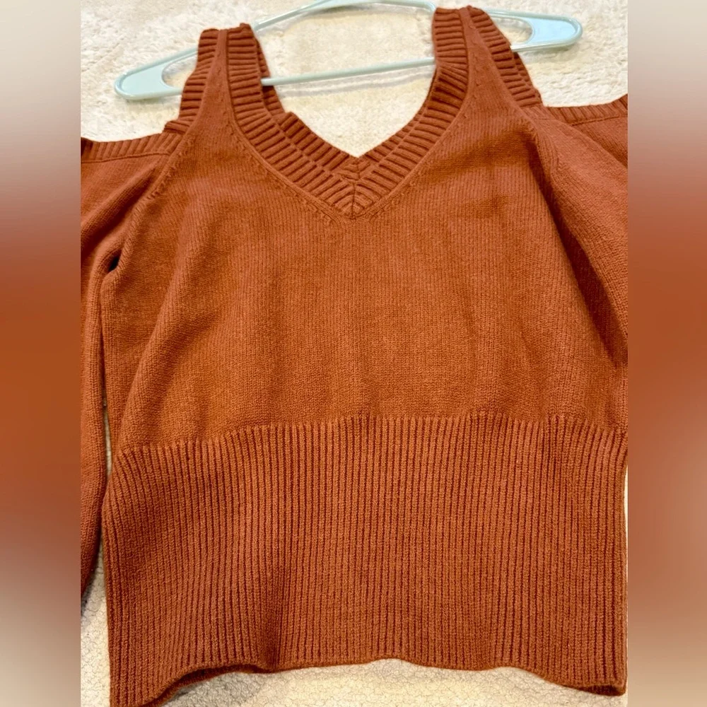 Lovers + Friends Off-the-Shoulder Sweater in Rust